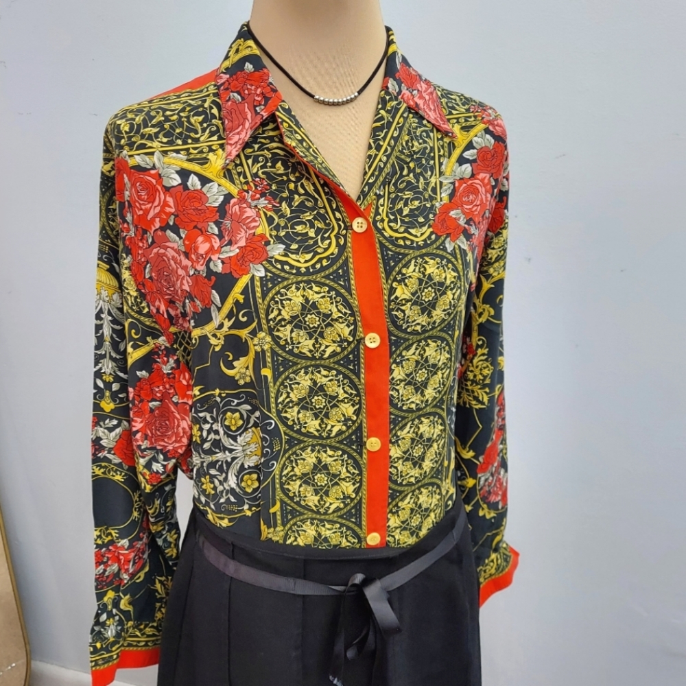 Cedars Long Sleeve Floral Silk Blouse, sz M